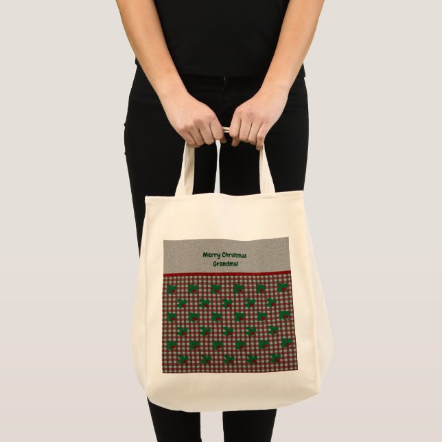 1940s Xmas Gingham - Personalised Grocery  Tote Bag (Front (Product))