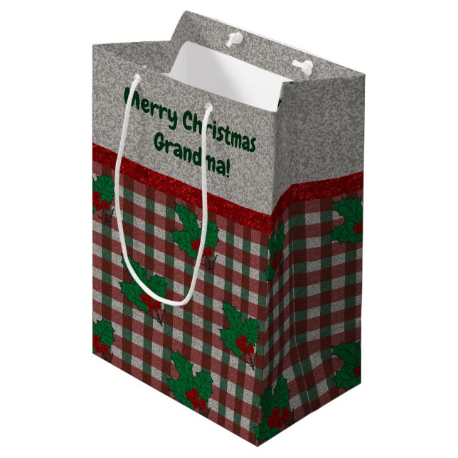 1940s Xmas Gingham - Personalised Medium Gift Bag (Front Angled)