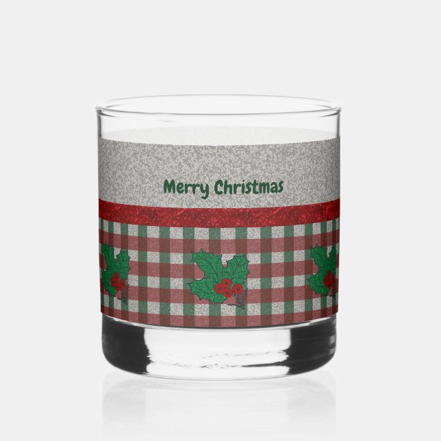 1940s Xmas Gingham - Personalised Whiskey Glass (Front)