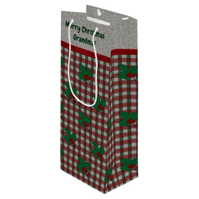 1940s Xmas Gingham - Personalised Wine Gift Bag (Front Angled)
