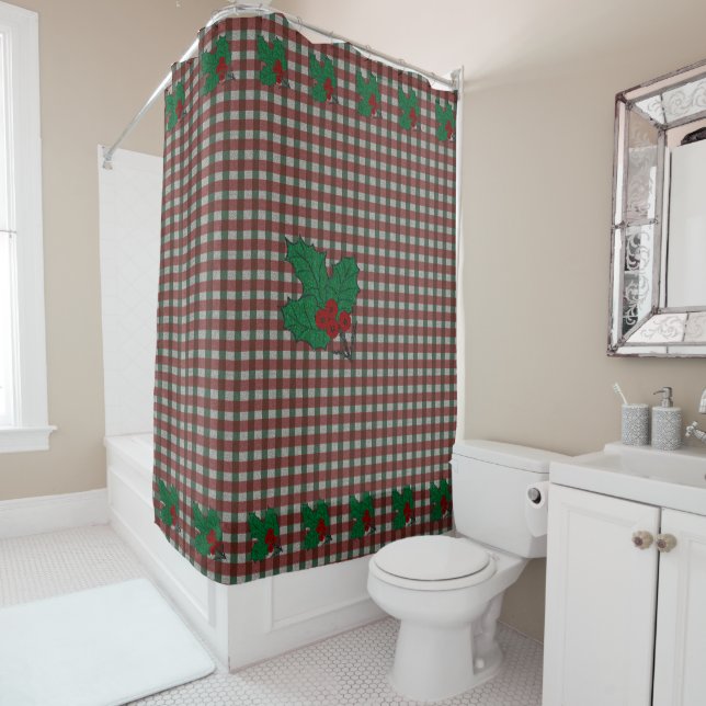 1940s Xmas Gingham Shower Curtain (In Situ)