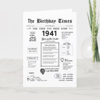 1941 The Year You Were Born Birthday Card