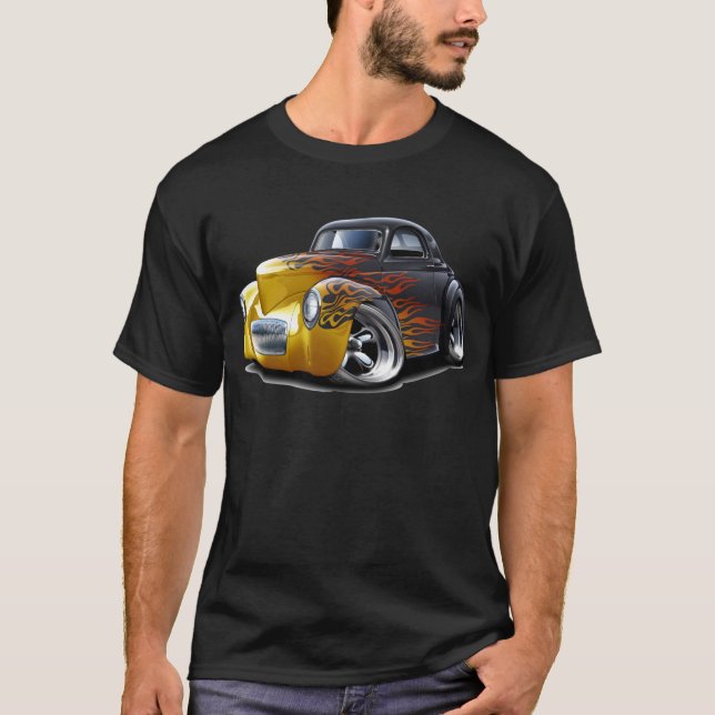 1941 Willys Black-Flames Car T-Shirt (Front)