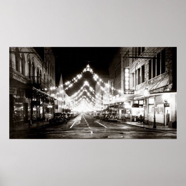 1942 Honolulu's Fort Street at Night Poster (Front)