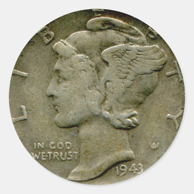 1943 US Mercury dime obverse sticker (Front)