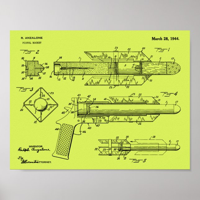 1944 Pistol Rocket Patent Art Drawing Print (Front)