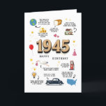 1945 Birthday Card Printable<br><div class="desc">Take a nostalgic journey back to 1945 with this birthday card! This isn’t just a card, it’s like a time capsule packed with fun facts from the year you were born. Right in the centre, it features 1945, surrounded by fascinating trivia: U.S. and world population, prices of gas and bread,...</div>