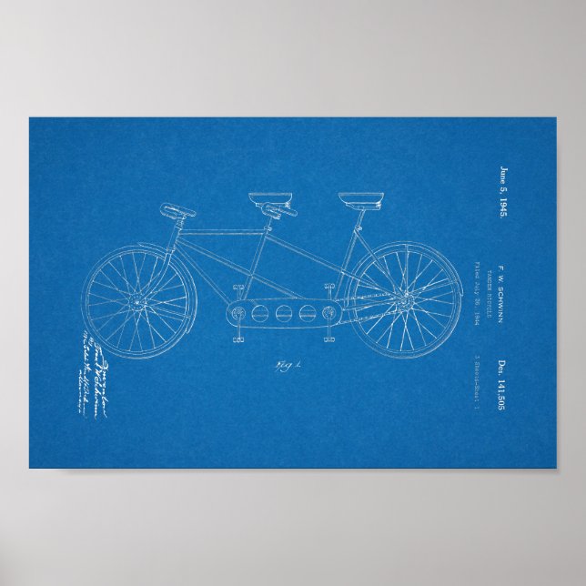 1945 Vintage Schwinn Bicycle Patent Blueprint Art Poster (Front)