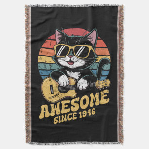 1946 Birthday Cat Lover Ukulele Vintage 80th Gift  Throw Blanket