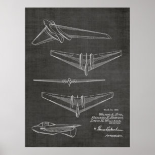 1946 Flying Wing Aeroplane Patent Art Drawing Poster