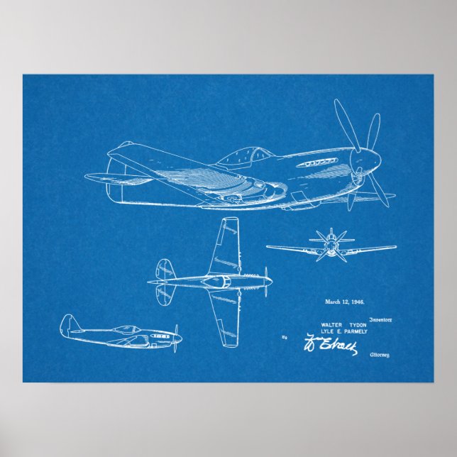 1946 Military Aeroplane Patent Art Drawing Print (Front)