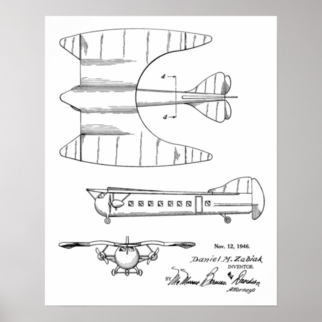 1946 Passenger Aeroplane Patent Art Drawing Print (Front)