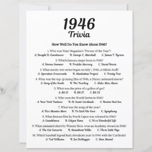 1946 Trivia Game   79th Birthday Party Game