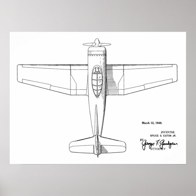 1946 Vintage Aeroplane Patent Art Drawing Print (Front)