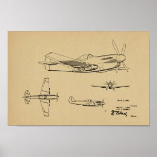 1946 WW2 Aeroplane Patent Art Drawing Print