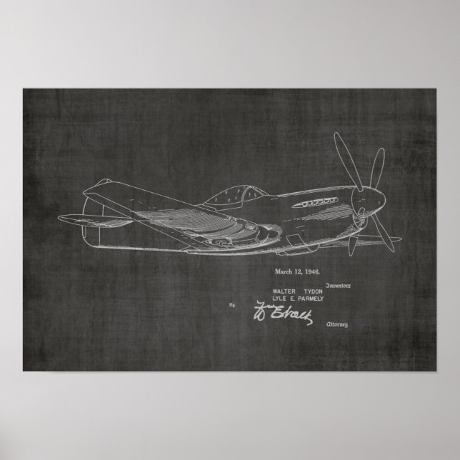 1946 WW2 Aeroplane Patent Art Drawing Print (Front)