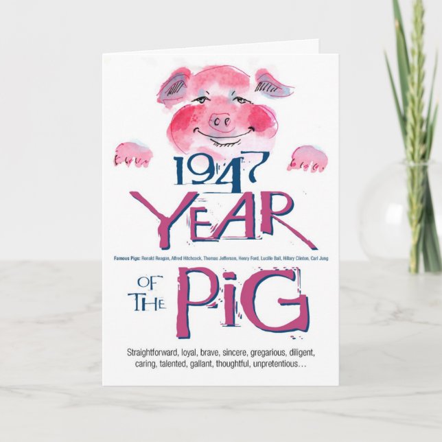 1947 Fun Facts Pig Funny Birthday Card (Front)