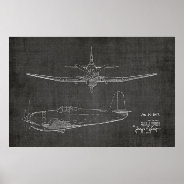 1947 Prop Aeroplane Patent Art Drawing Print (Front)