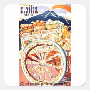 1947 Sicily Italy Travel Poster Eternal Spring Square Sticker
