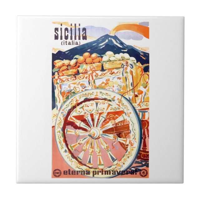 1947 Sicily Italy Travel Poster Eternal Spring Tile (Front)
