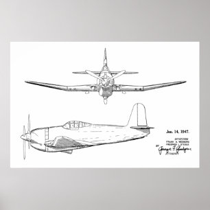 1947 Vintage Aeroplane Patent Drawing Art Print