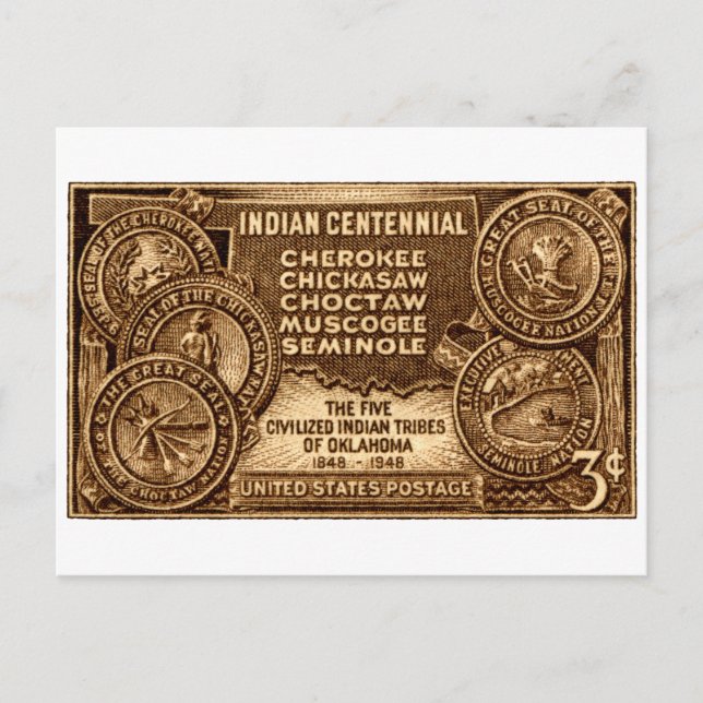 1948 Oklahoma Indian Centennial Stamp Postcard (Front)