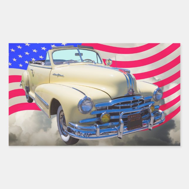 1948 Pontiac Silver Streak And United States Flag Rectangular Sticker (Front)