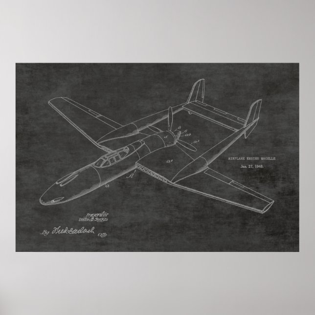 1948 Pusher Aeroplane Patent Art Drawing Print (Front)