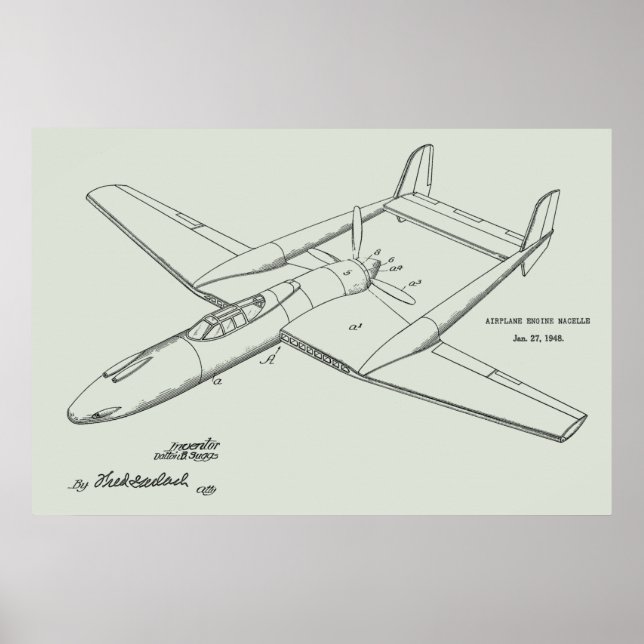 1948 Pusher Aeroplane Patent Art Drawing Print (Front)
