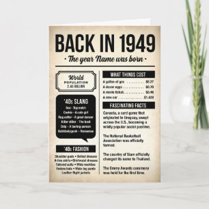 1949 Back in the Day, Fun Facts Birthday Card