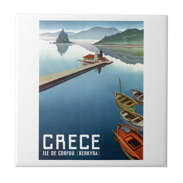 1949 Corfu Greece Travel Poster Ceramic Tile (Front)