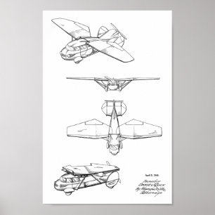 1949 Flying Car Aeroplane Patent Art Drawing Print