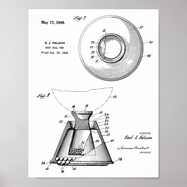 1949 Golf Ball Tee Patent Art Drawing Print (Front)