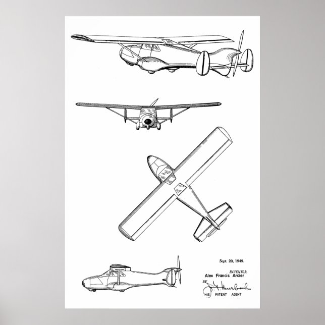 1949 Rear Prop Aeroplane Patent Art Drawing Print (Front)