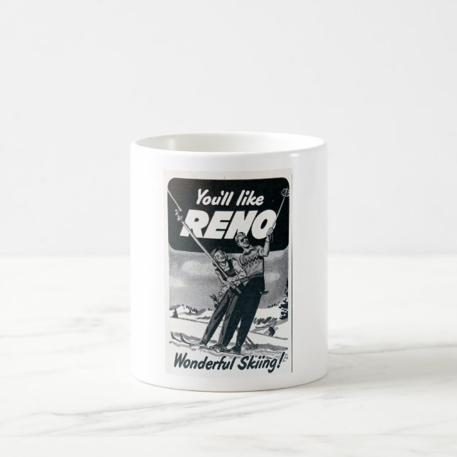 1949 TOURISM AD FOR RENO NEVADA SKIIING COFFEE MUG (Center)