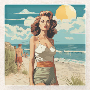 1950 Beach Girl Glass Coaster