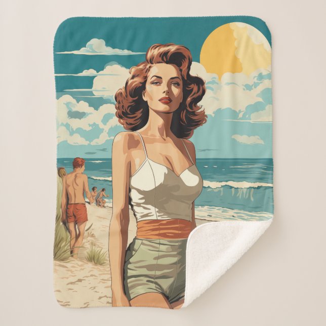 1950 Beach Girl Sherpa Blanket (Front)