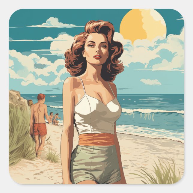 1950 Beach Girl Square Sticker (Front)