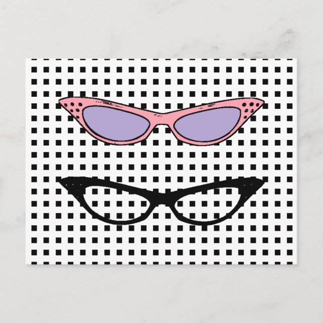 1950 Cats'-Eye Glasses Note Card (Front)