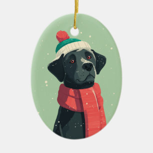 1950 Christmas Black Lab Ceramic Ornament