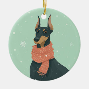 1950 Christmas Doberman Ceramic Ornament