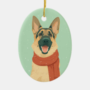1950 Christmas German Shepherd Ceramic Ornament