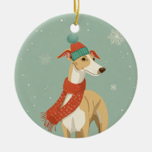 1950 Christmas Greyhound Ceramic Ornament