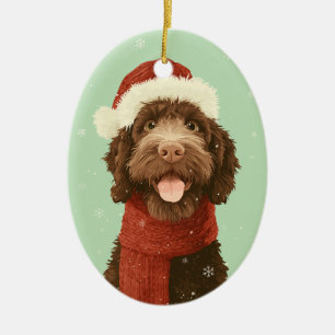 1950 Christmas Labradoodle Ceramic Ornament