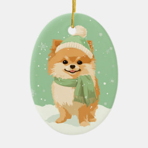 1950 Christmas Pomeranian Ceramic Ornament