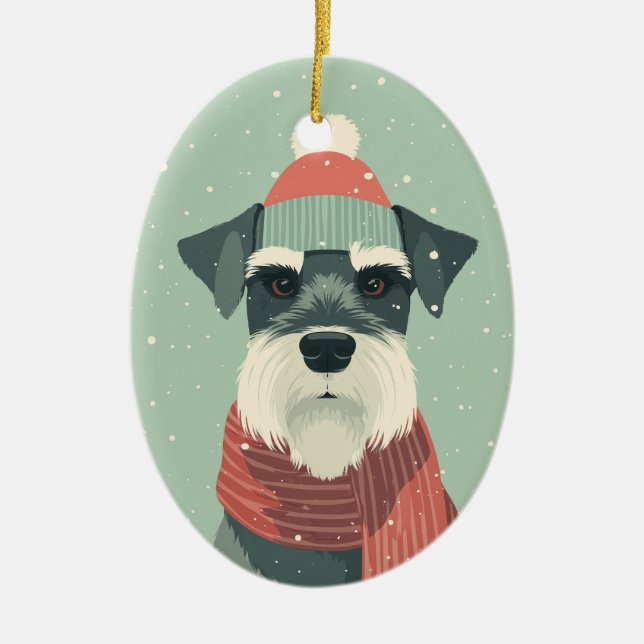 1950 Christmas Schnauzer Ceramic Ornament (Front)