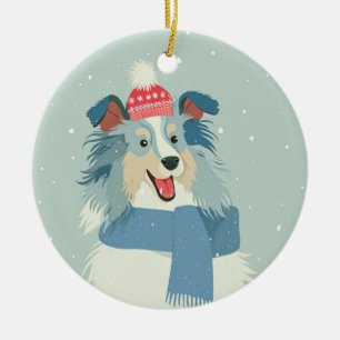 1950 Christmas Sheltie Ceramic Ornament