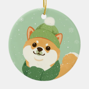 1950 Christmas Shiba Inu Ceramic Ornament