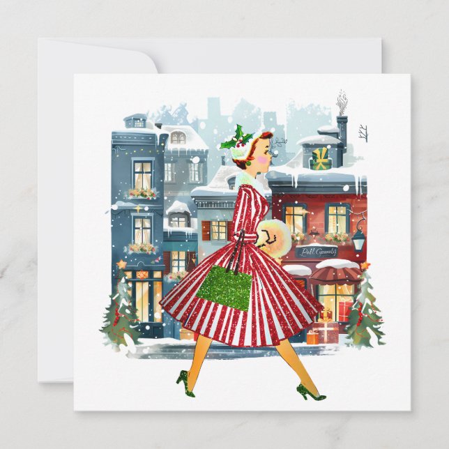 1950 Christmas Vintage Lady  Holiday Card (Front)