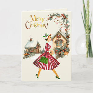 1950 Christmas Vintage Lady Holiday Card